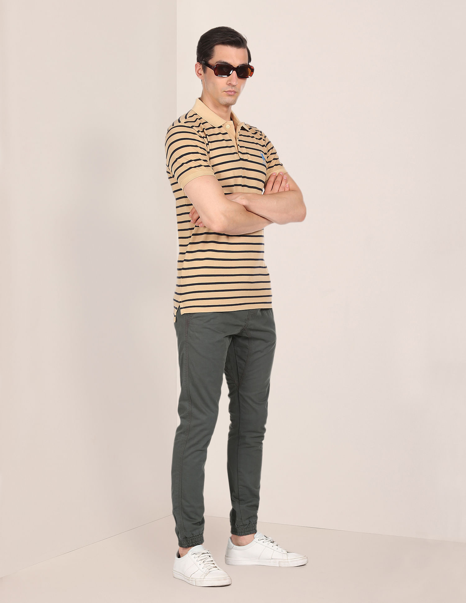 U.S. Polo Assn. Ribbed Collar Striped Polo Shirt