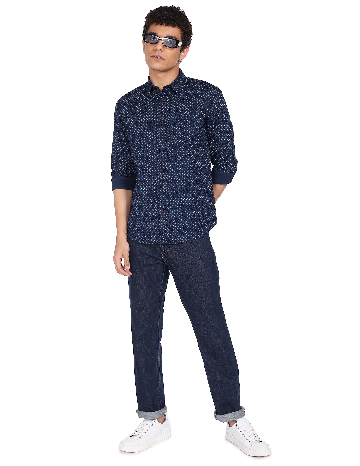 Flying Machine Geometric Print Cotton Shirt
