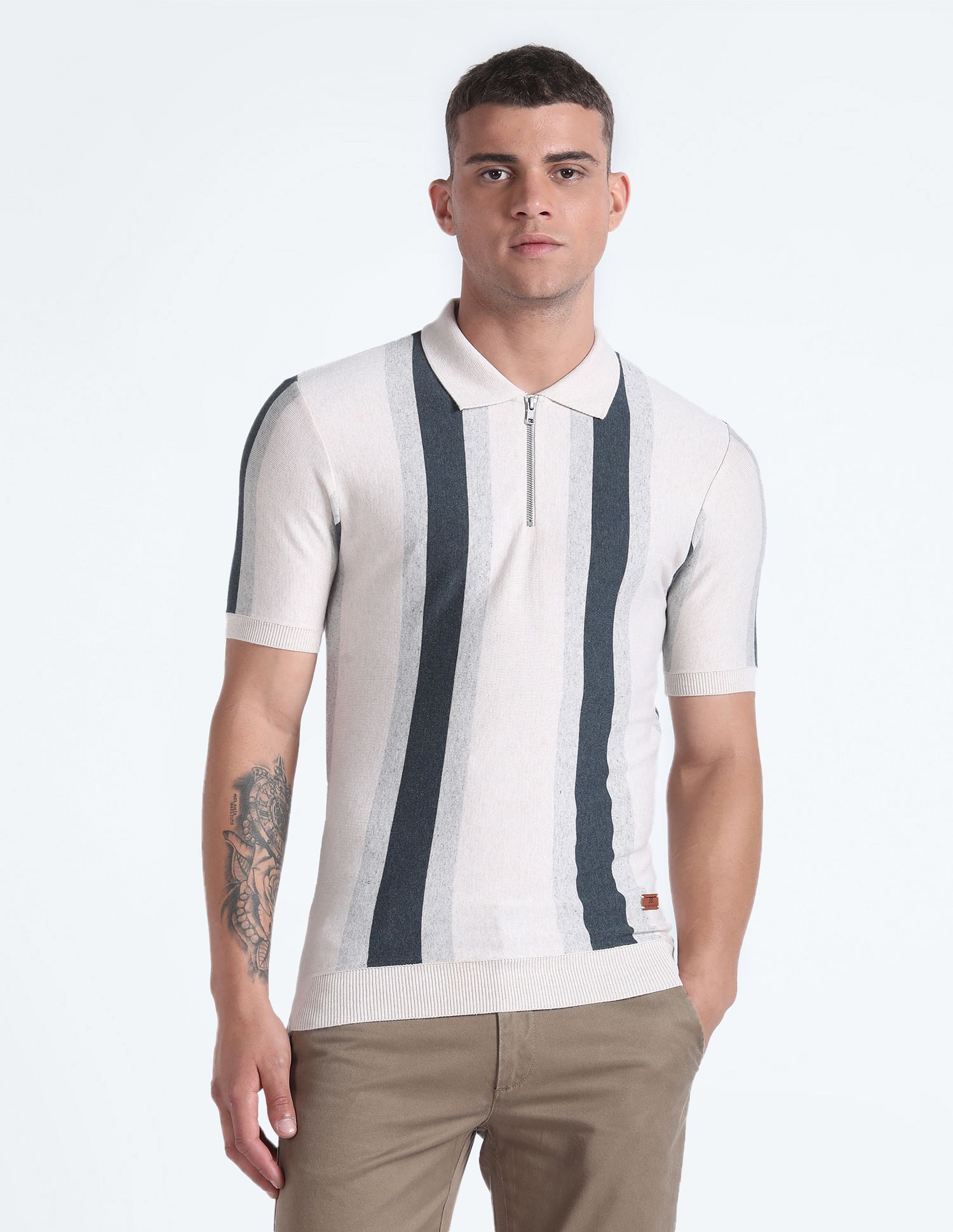 Flying Machine Vertical Stripe Knitted T-shirt
