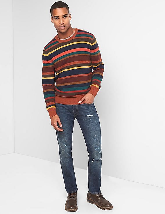 Buy GAP Men Men Multi Colour Merino Wool Blend Crazy Stripe Crewneck Sweater NNNOW