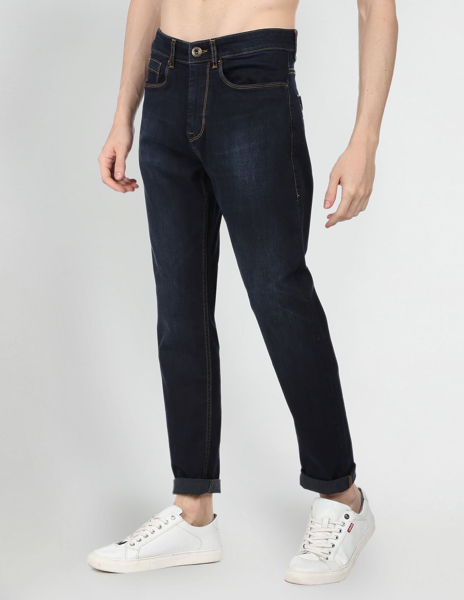 Flying Machine Stone Wash Slash Slim Tapered Fit Jeans
