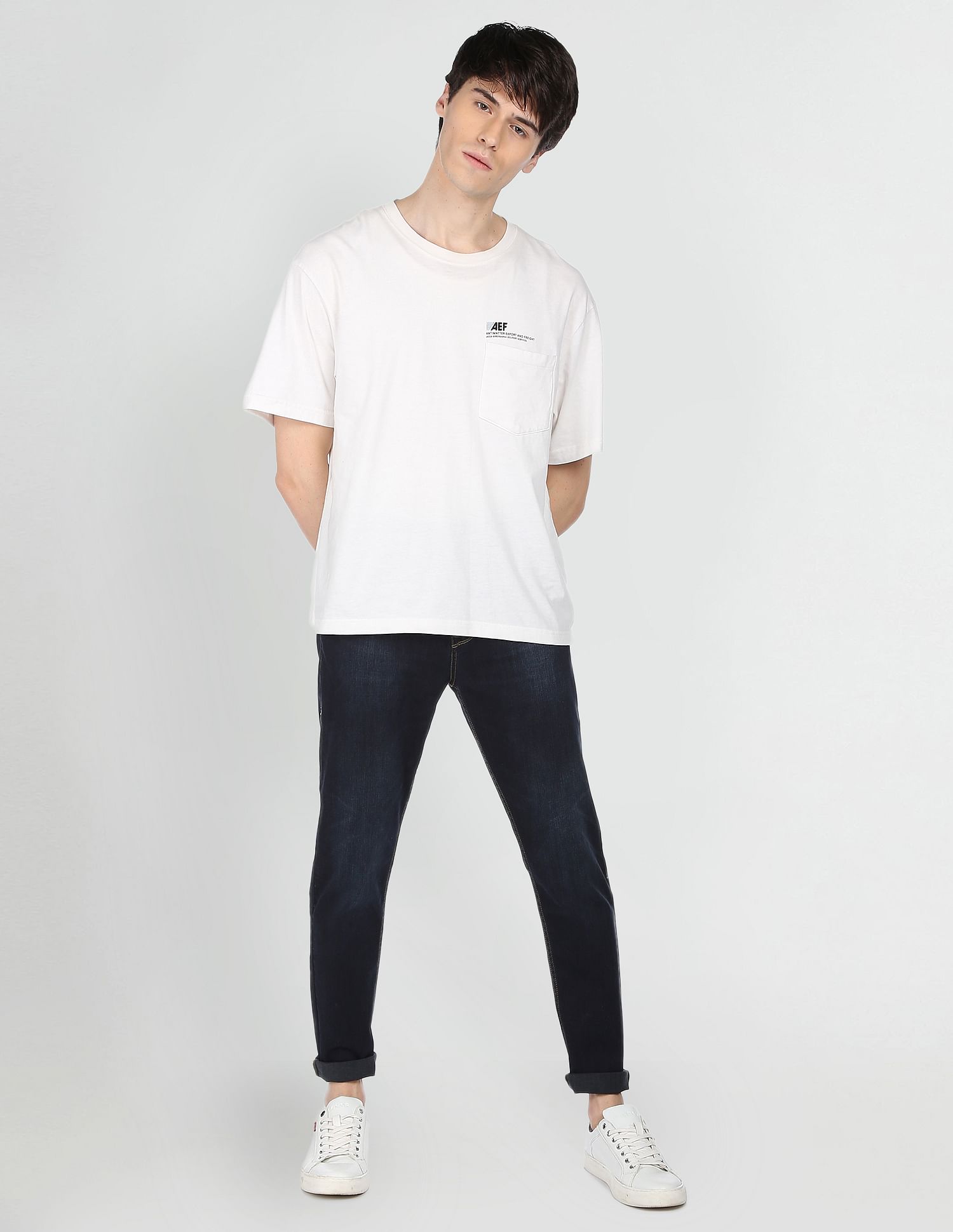 Flying Machine Stone Wash Slash Slim Tapered Fit Jeans