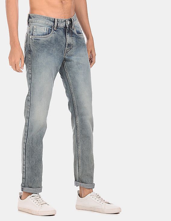 tapered fit mid rise jeans