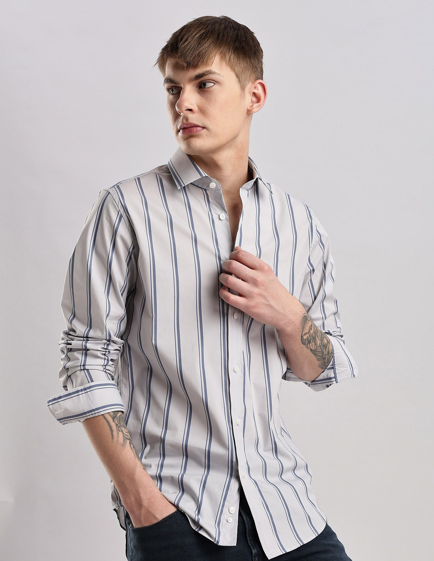 Calvin Klein Jeans Vertical Stripes Slim Fit Plain Woven Shirt