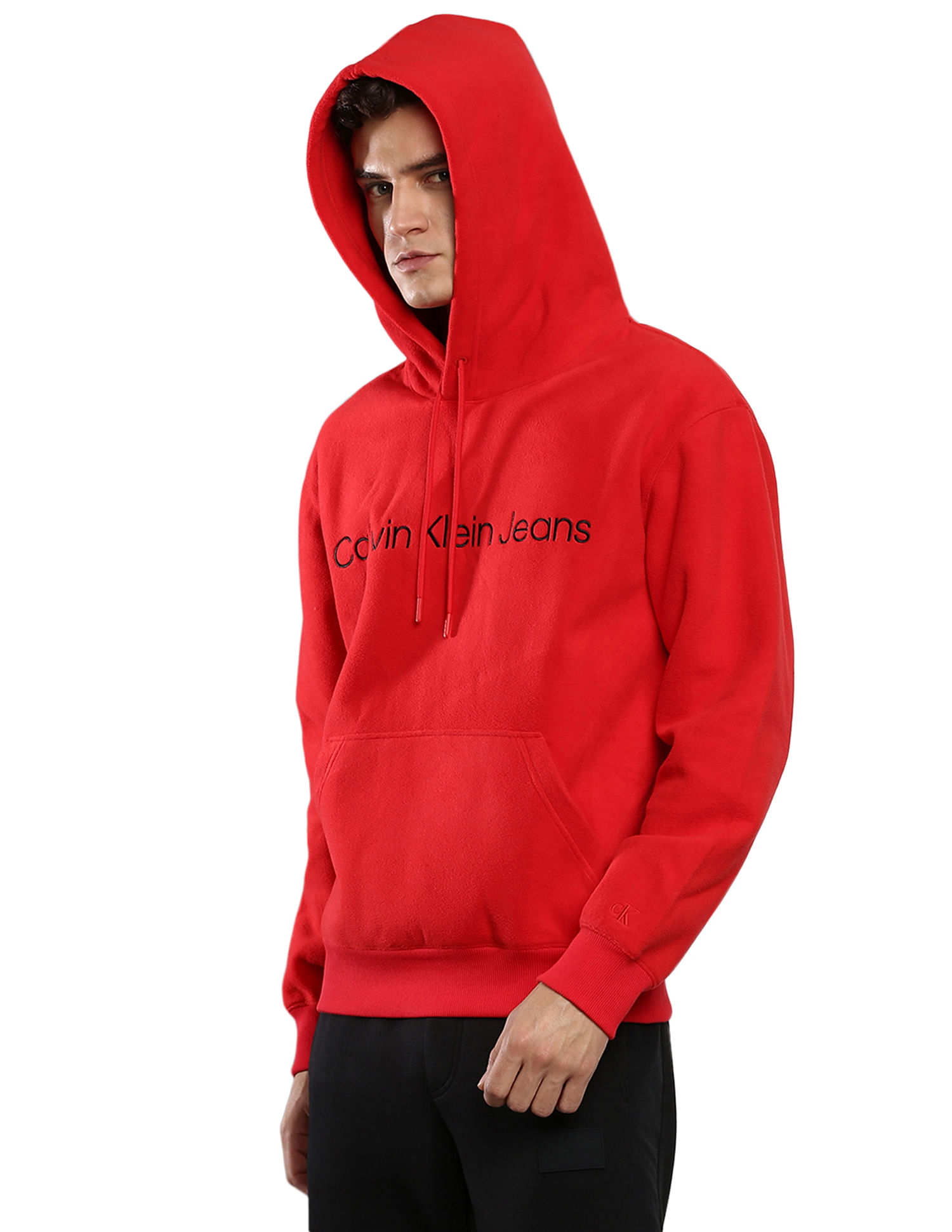 Buy Calvin Klein Men Red Hooded Heavy Double Face Sweatshirt 