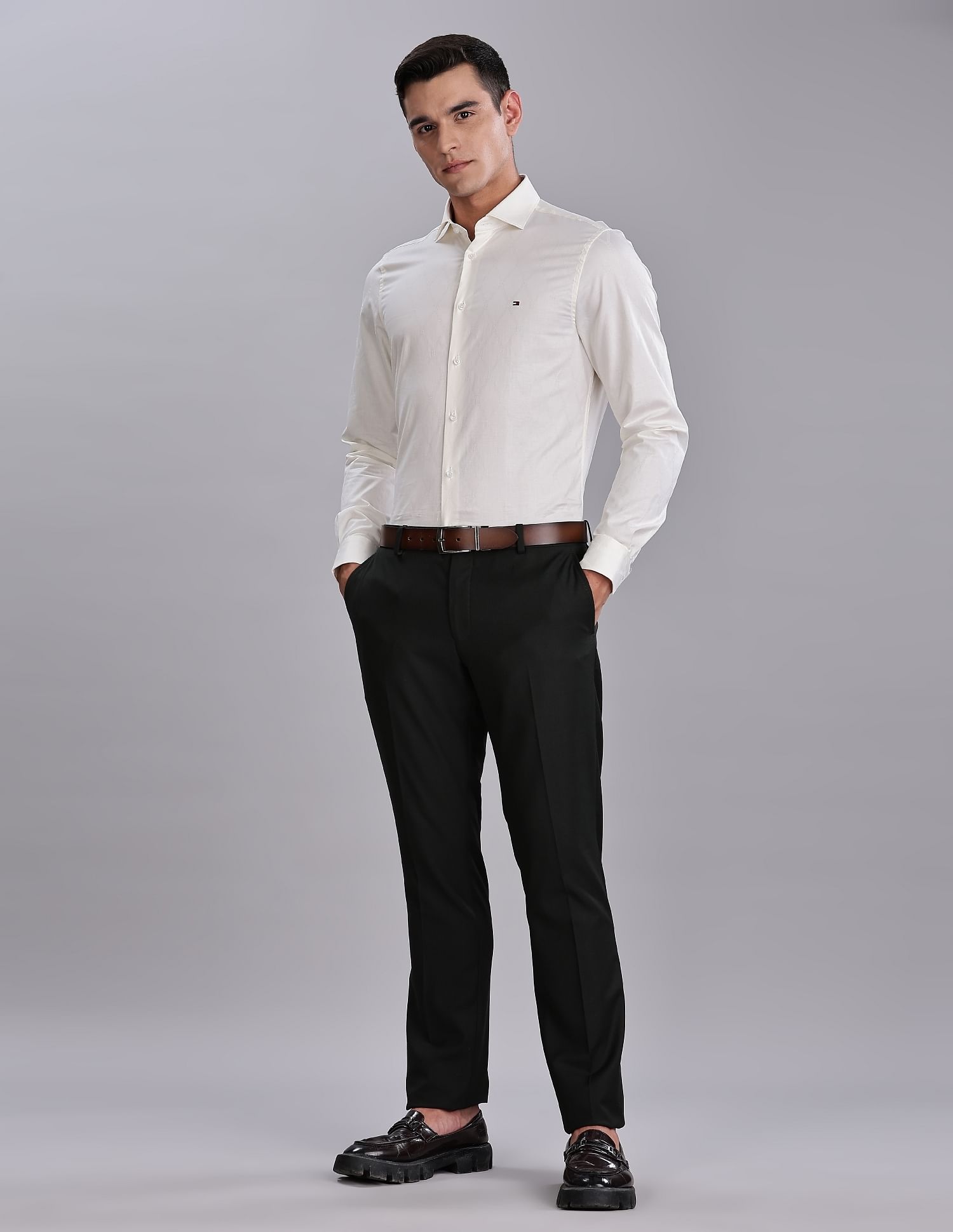 Tommy Hilfiger Regular-Fit Self-Design Mid Rise Trouser