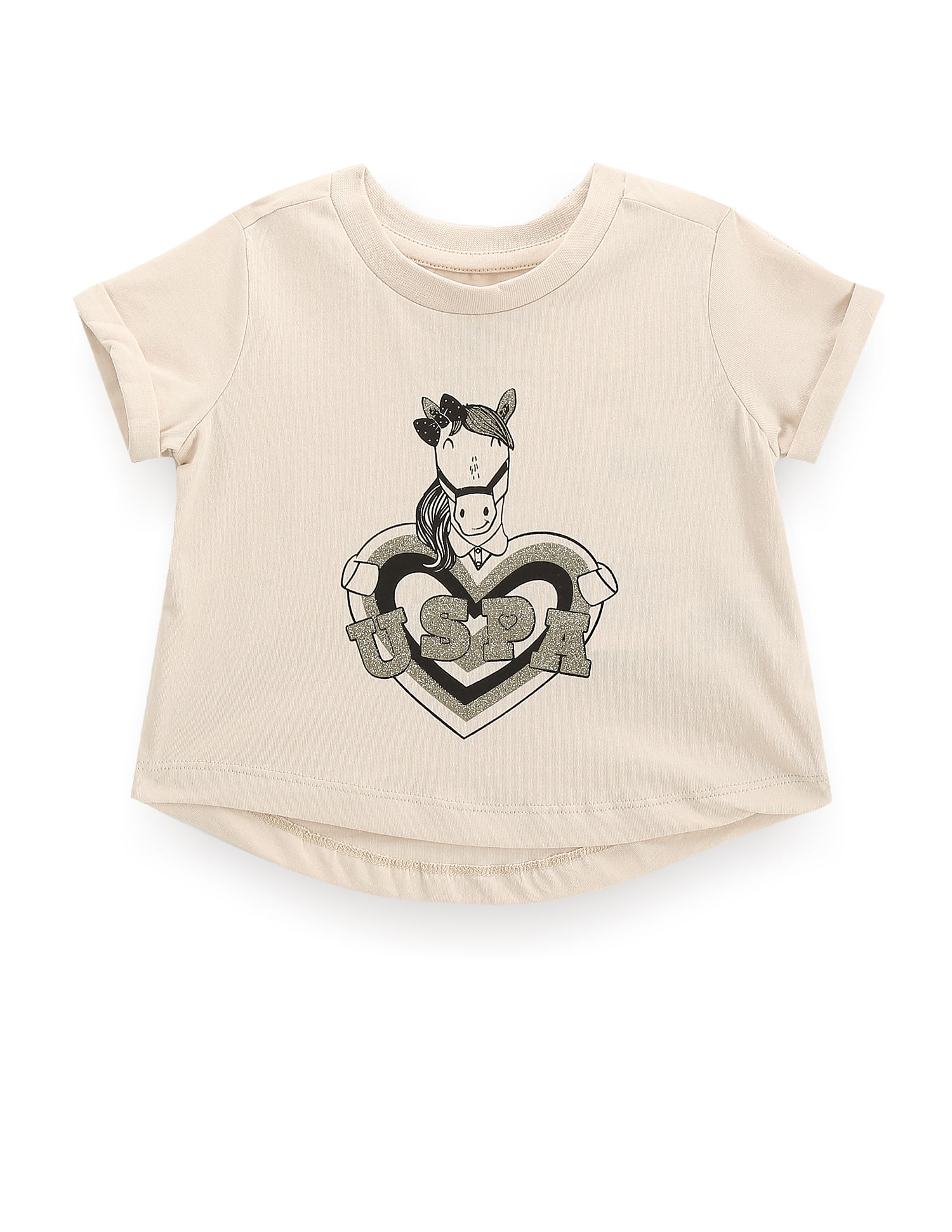 U.S. Polo Assn. Kids Girls Glitter Print Cotton T-Shirt