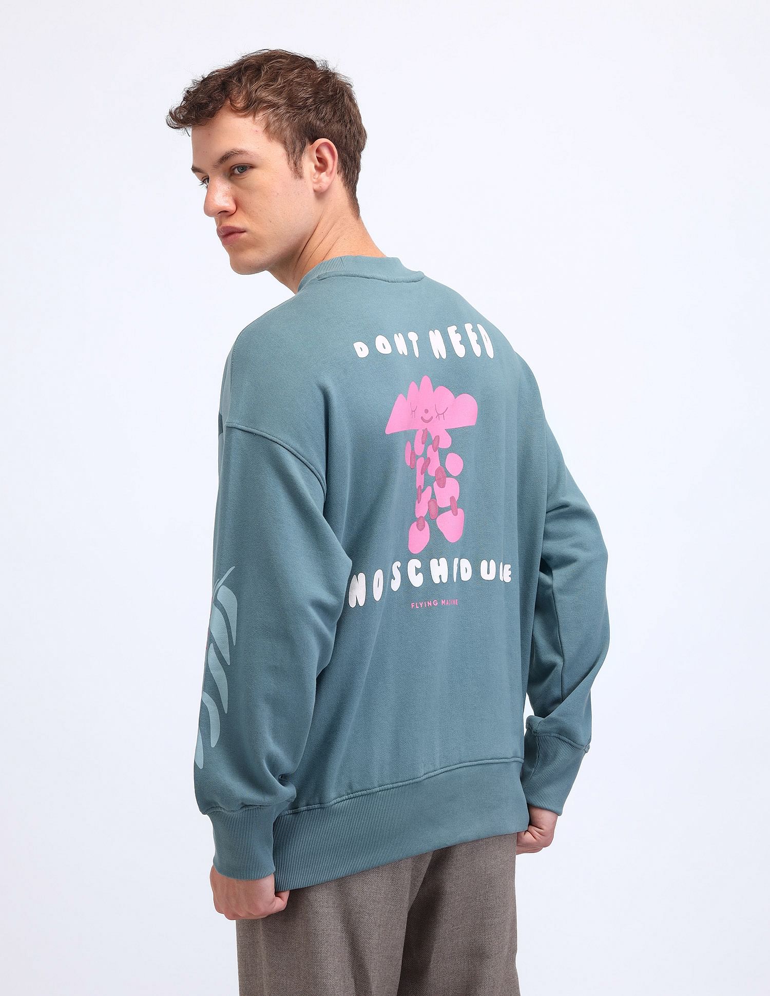 Flying Machine Oversized Fit Graphic Printed Sweatshirt