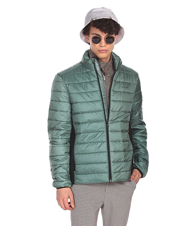 Buy Calvin Klein Men Green High Neck Solid Puffer Jacket