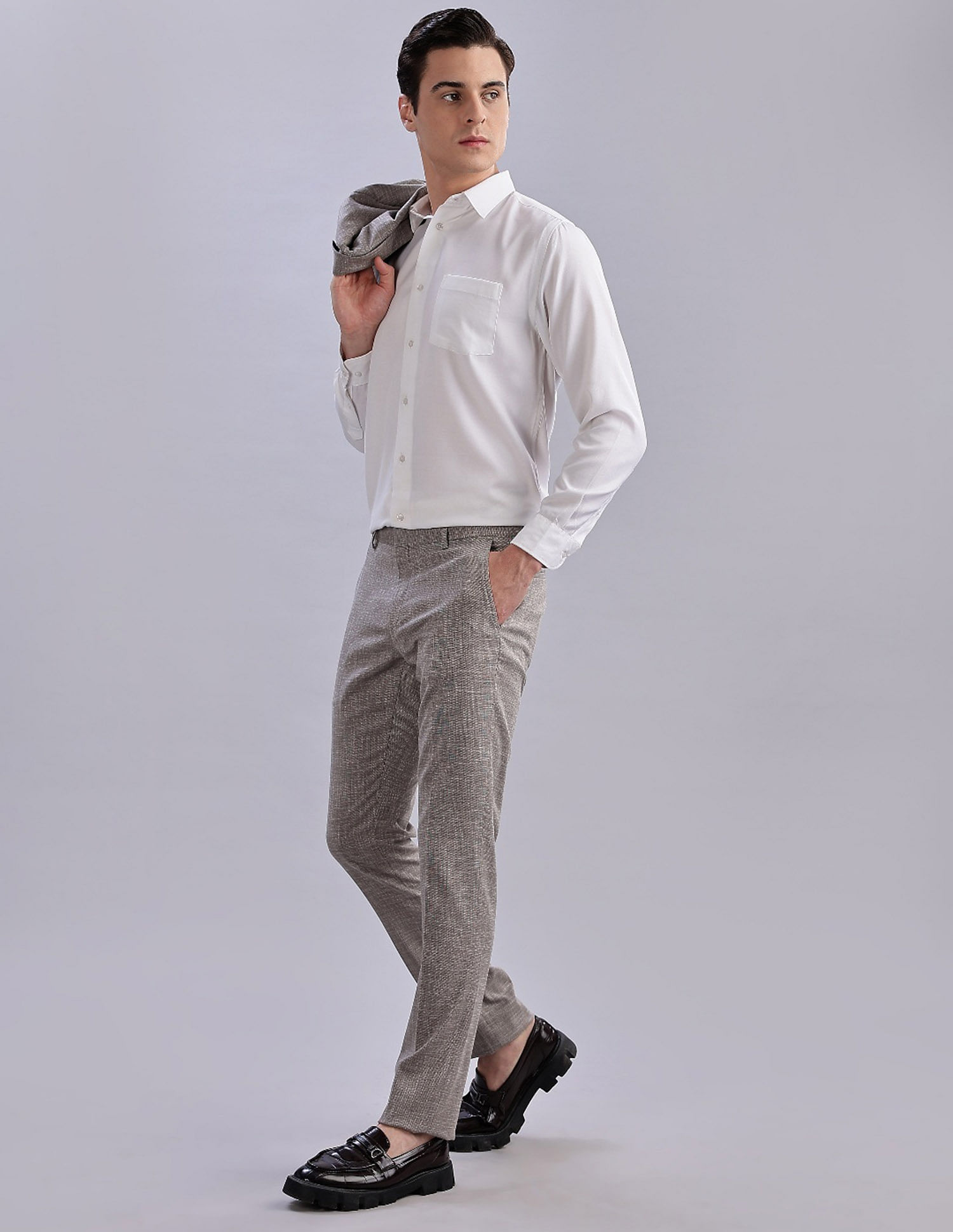 Tommy Hilfiger Regular-Fit Self-Design Mid Rise Trousers
