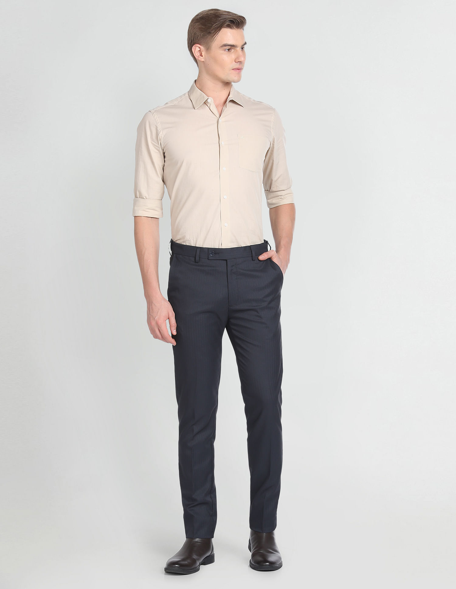 Arrow Vertical Stripe Herringbone Trousers
