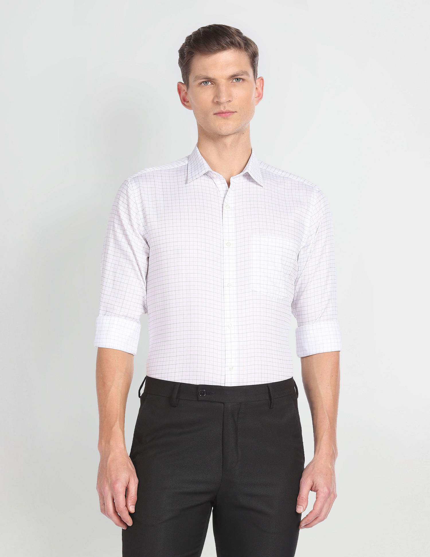 Arrow Auto Press Grid Tattersall Check Shirt