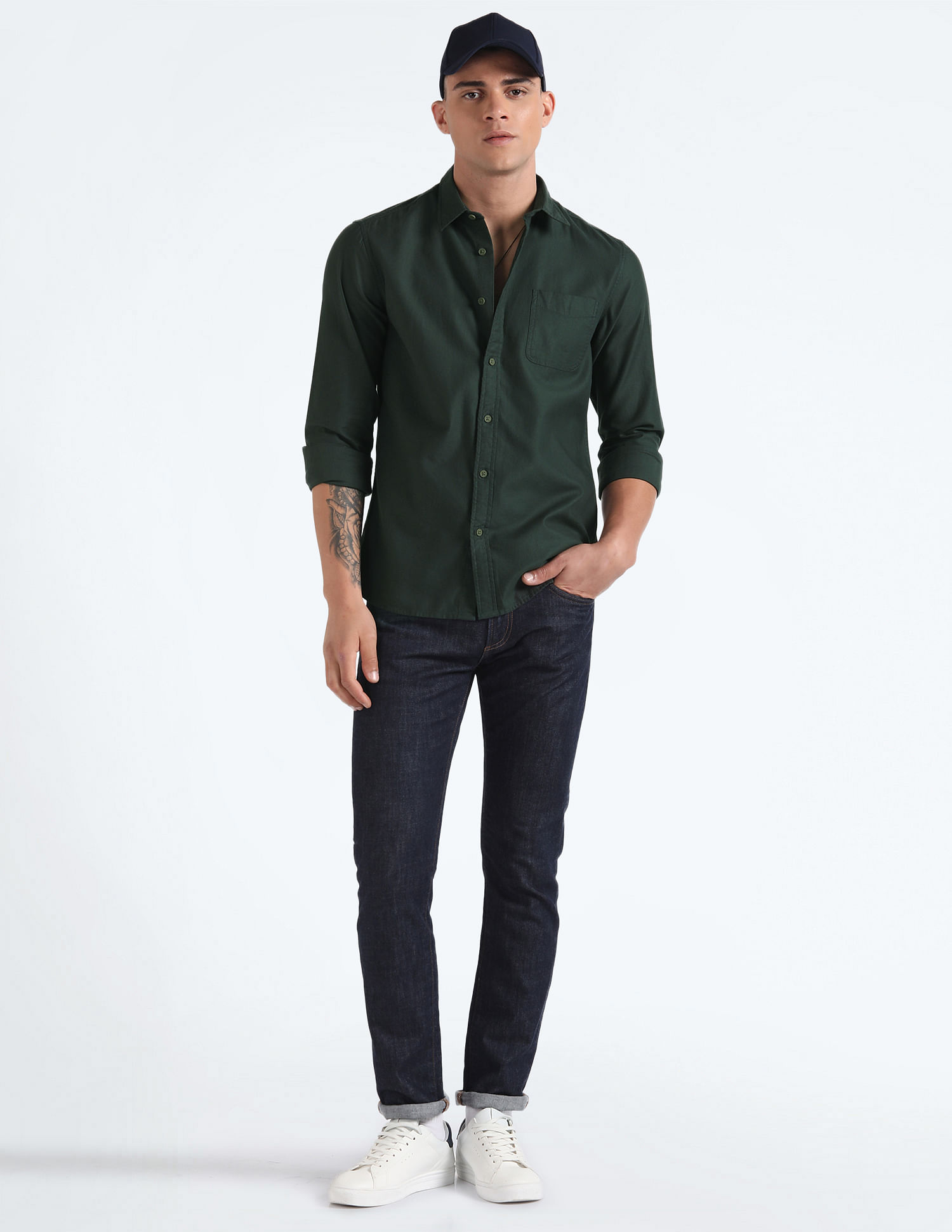 Flying Machine Solid Cotton Shirt