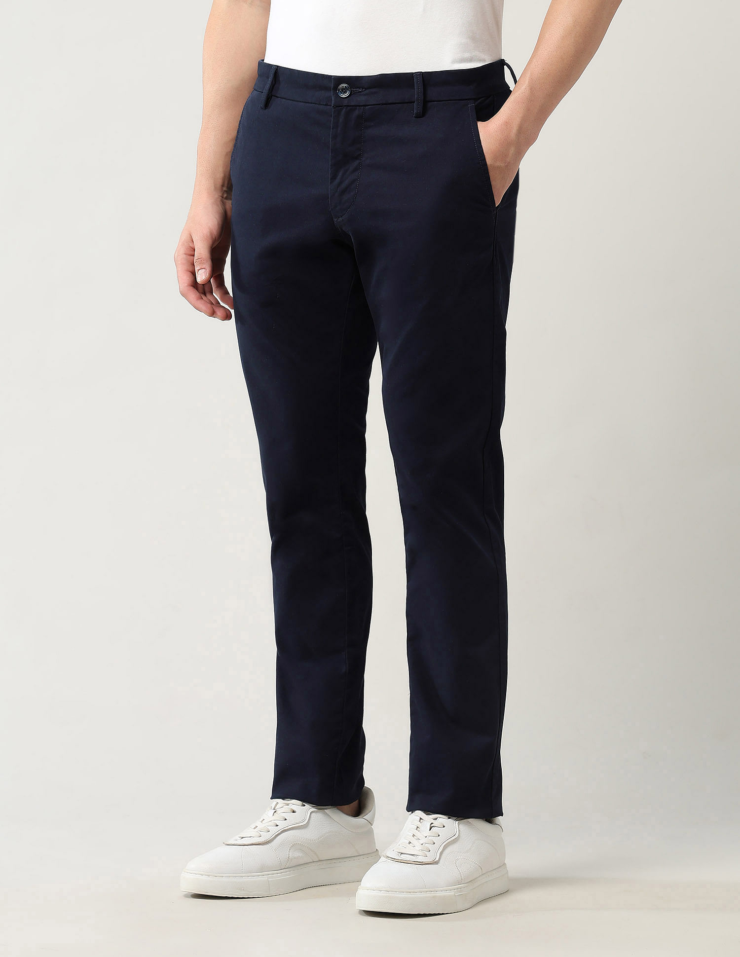Arrow Sport Mid Rise Slim Fit Solid Trousers