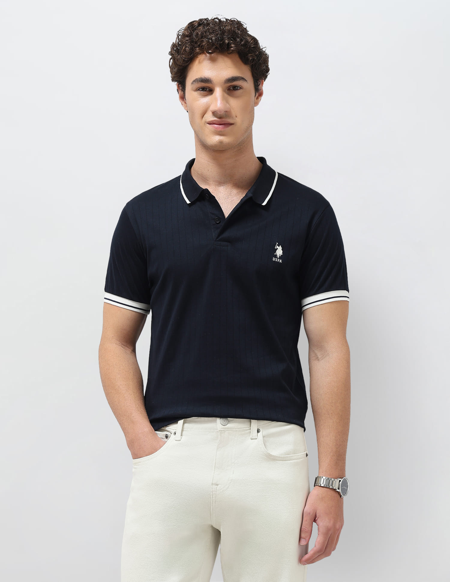 【希少】Supreme Washed Stripe Polo NAVY / M Supreme Washed Stripe Polo 