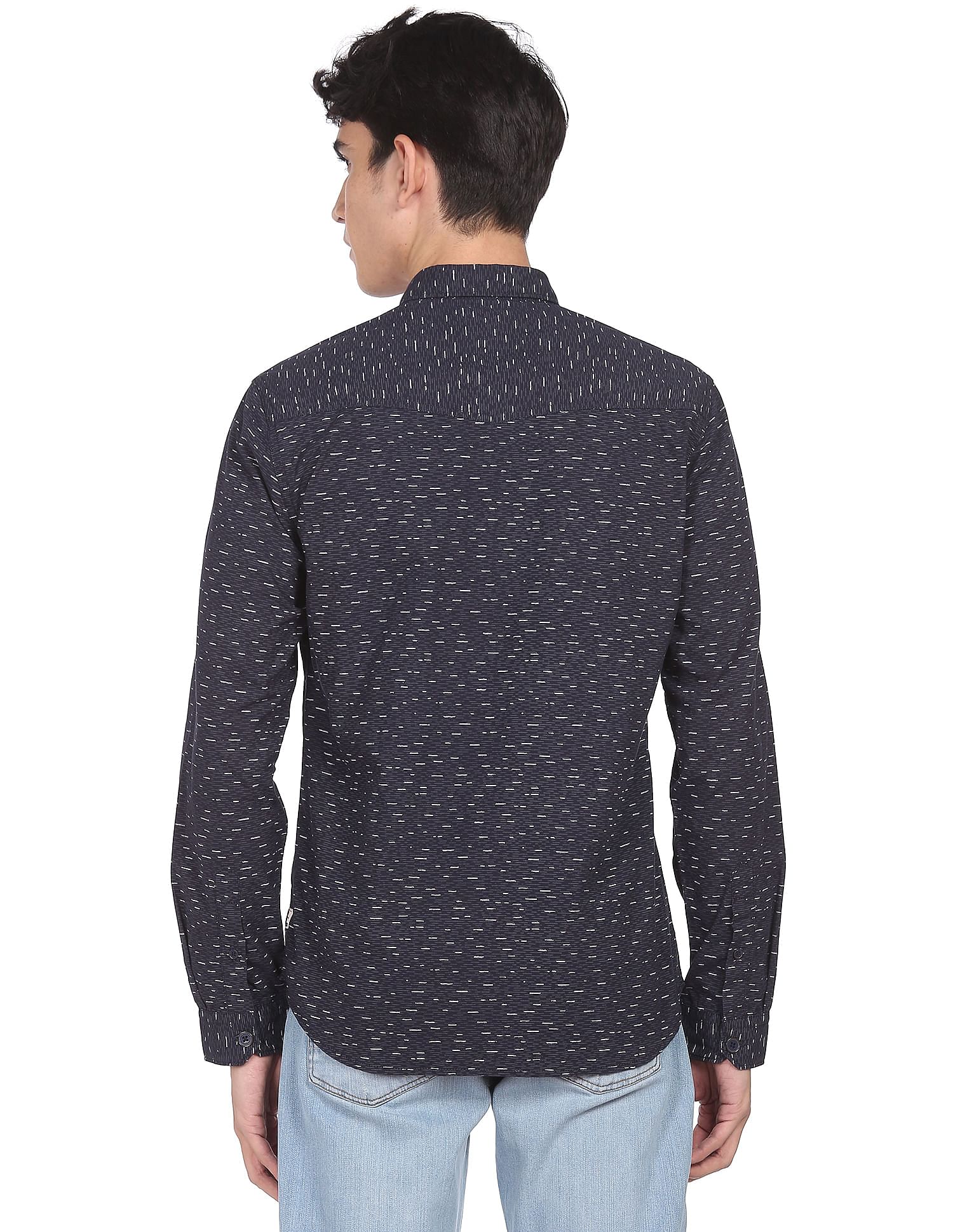 Flying Machine Spread Collar Abstract Print Shirt