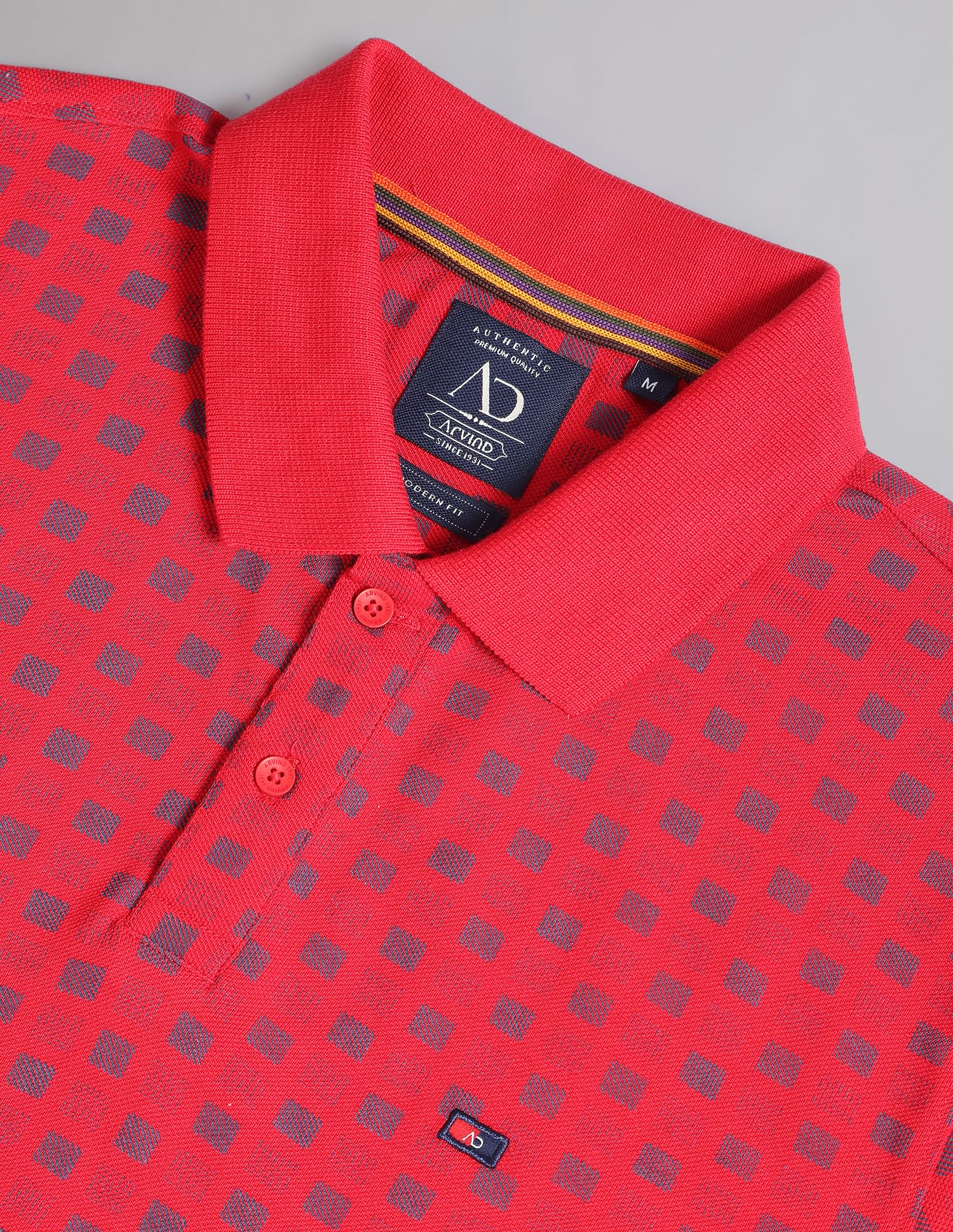 AD by Arvind Geometric Print Cotton Polo Shirt