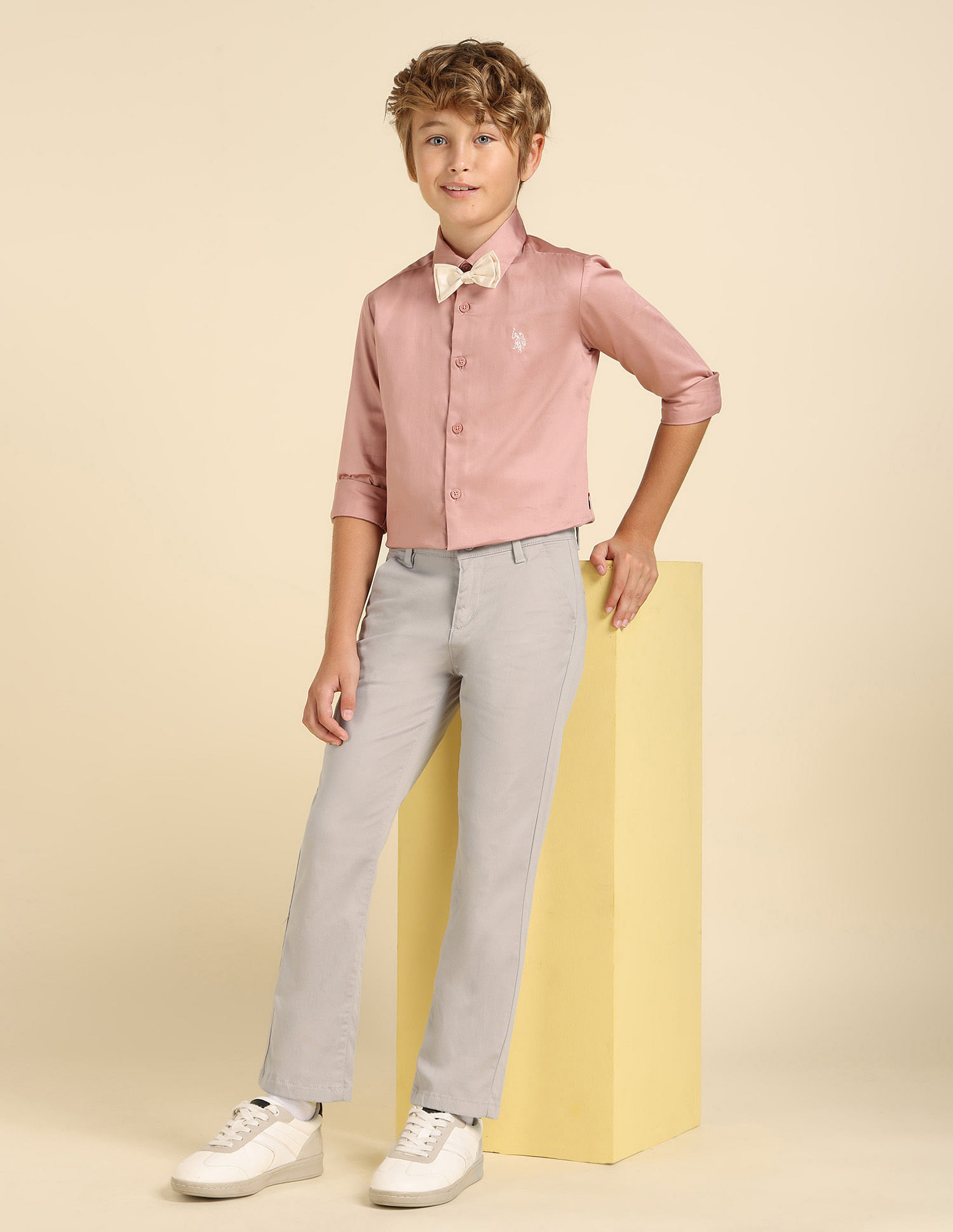 U.S. Polo Assn. Kids Boys Solid Slim Fit Trousers