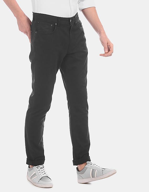 Buy Calvin Klein Men Black Solid Regular Fit Cotton Casual Pants 