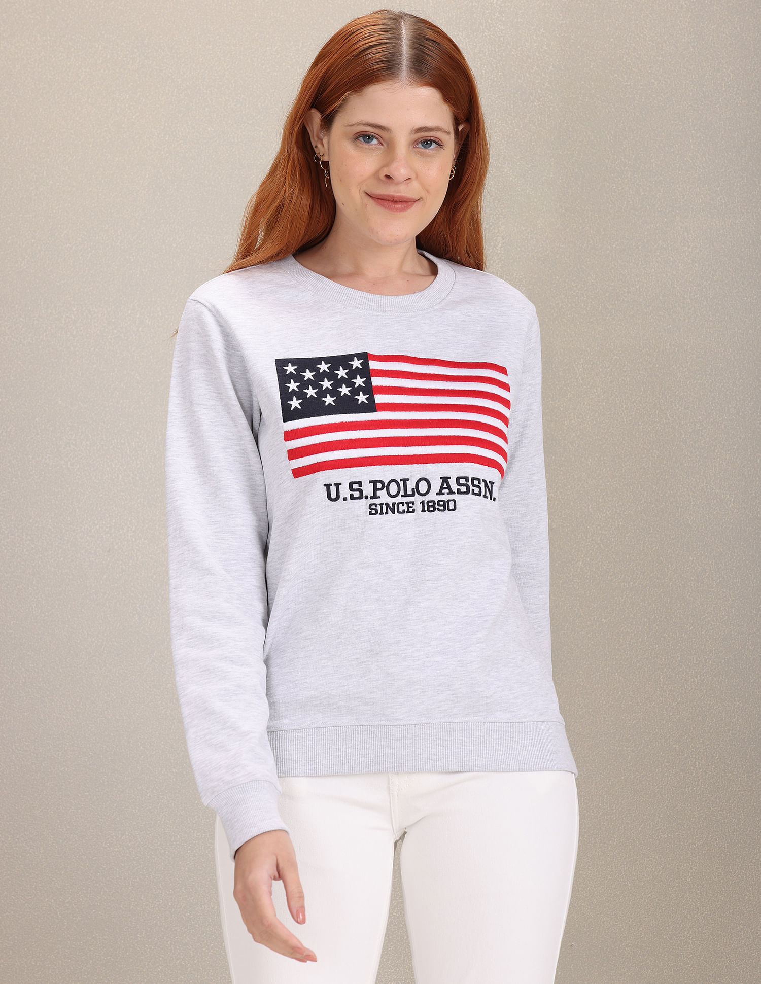 U.S. Polo Assn. Women Heathered Brand Embroidered Sweatshirt