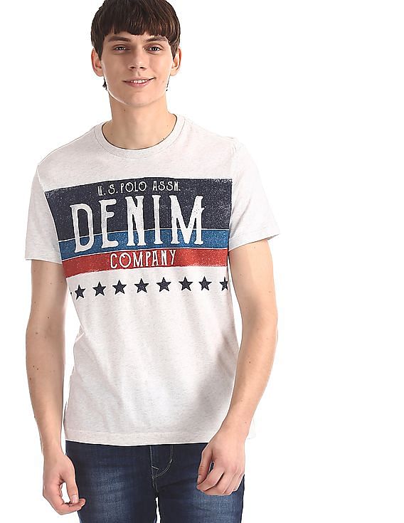 U.S. Polo Assn. Denim Co. Grey Crew Neck Distressed Print T-Shirt