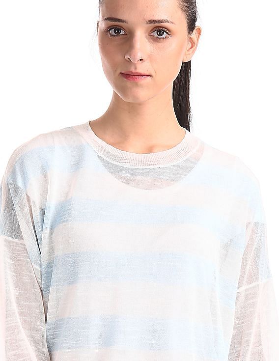 U.S. Polo Assn. Women Ribbed Neck Stripe Boxy Top