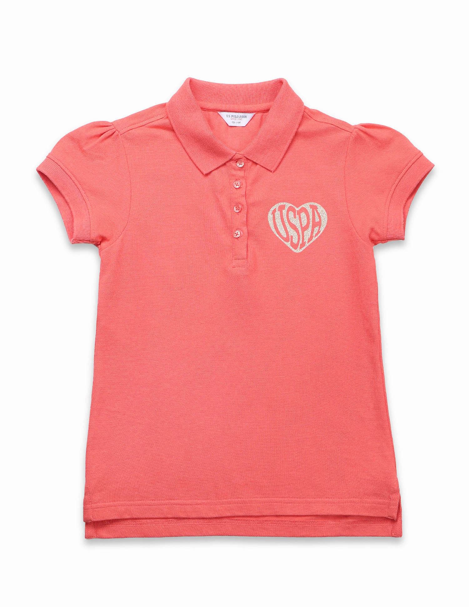 U.S. Polo Assn. Kids Girls Glitter Relaxed Fit Polo Shirt