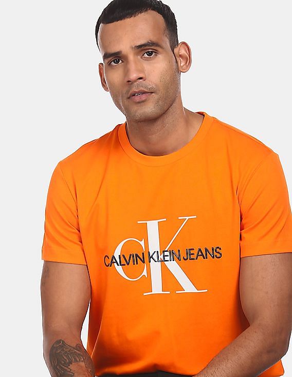 Buy Calvin Klein Men Orange Regular Monogram Logo T-Shirt - NNNOW.com