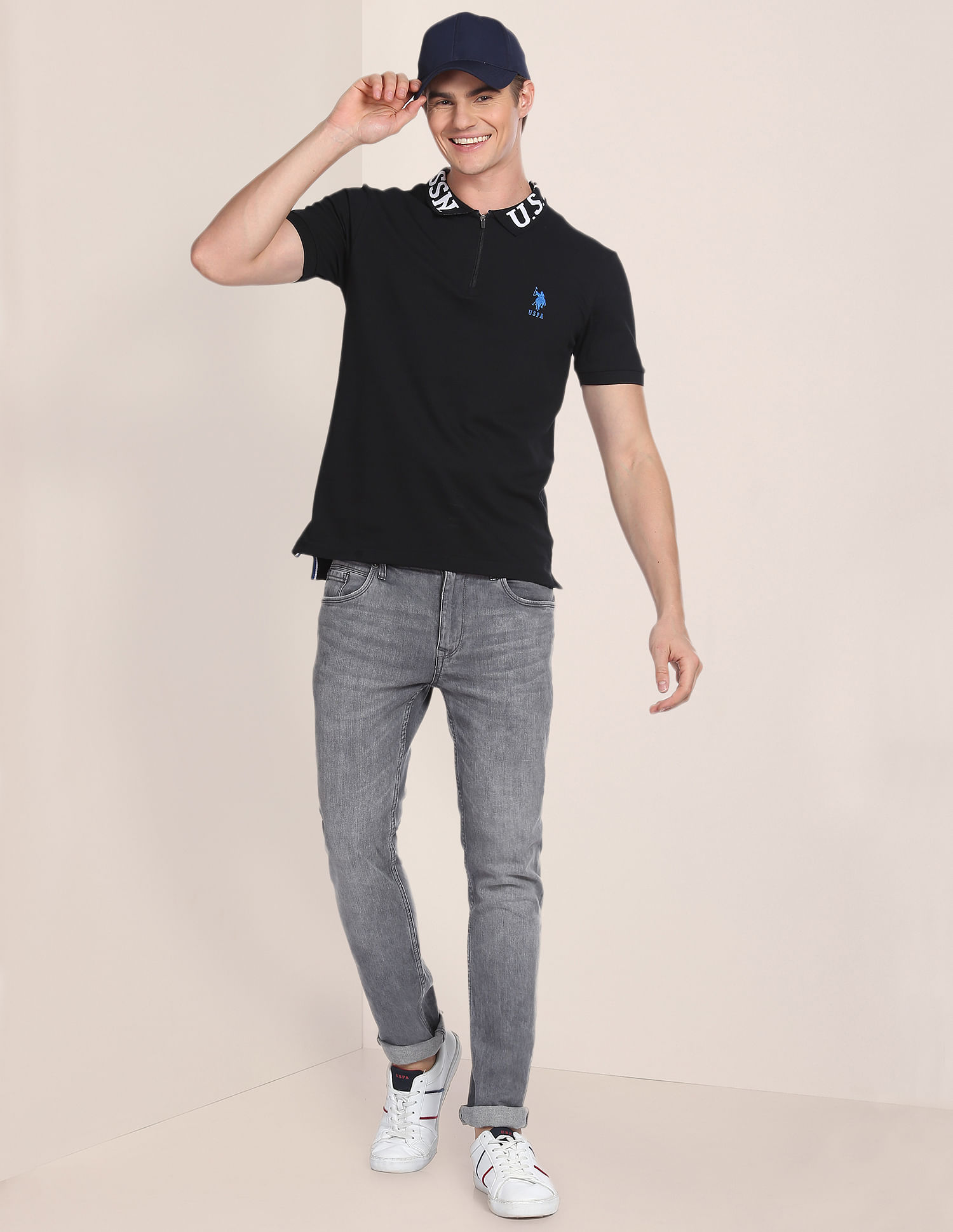 U.S. Polo Assn. Branded Collar Slim Fit Polo Shirt