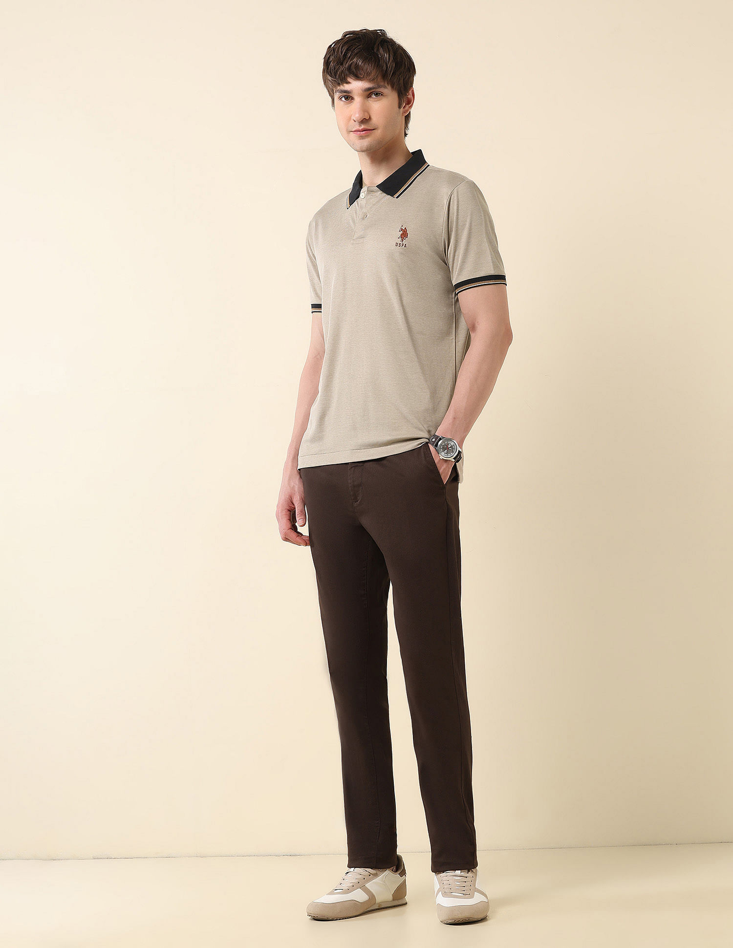 U.S. Polo Assn. Solid Slim Fit Varsity Polo Shirt