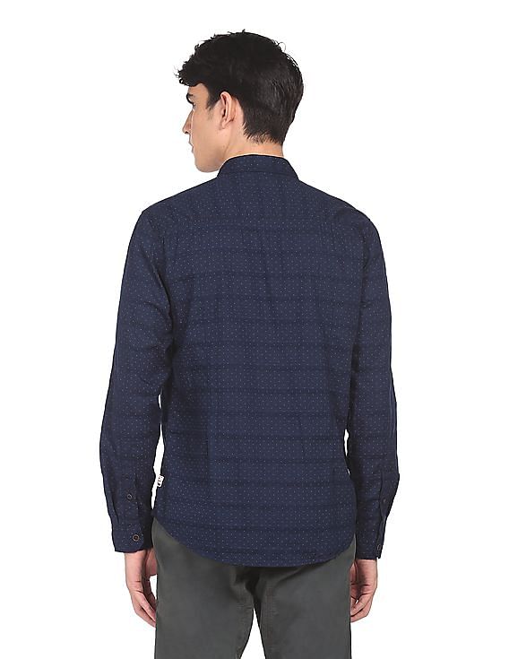 Flying Machine Spread Collar Geometric Print Shirt