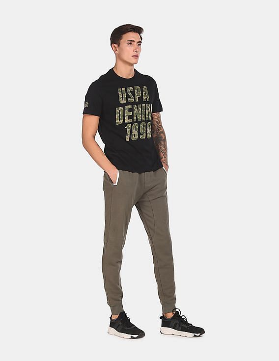 U.S. Polo Assn. Denim Co. Men Black Brand Print Cotton T-Shirt