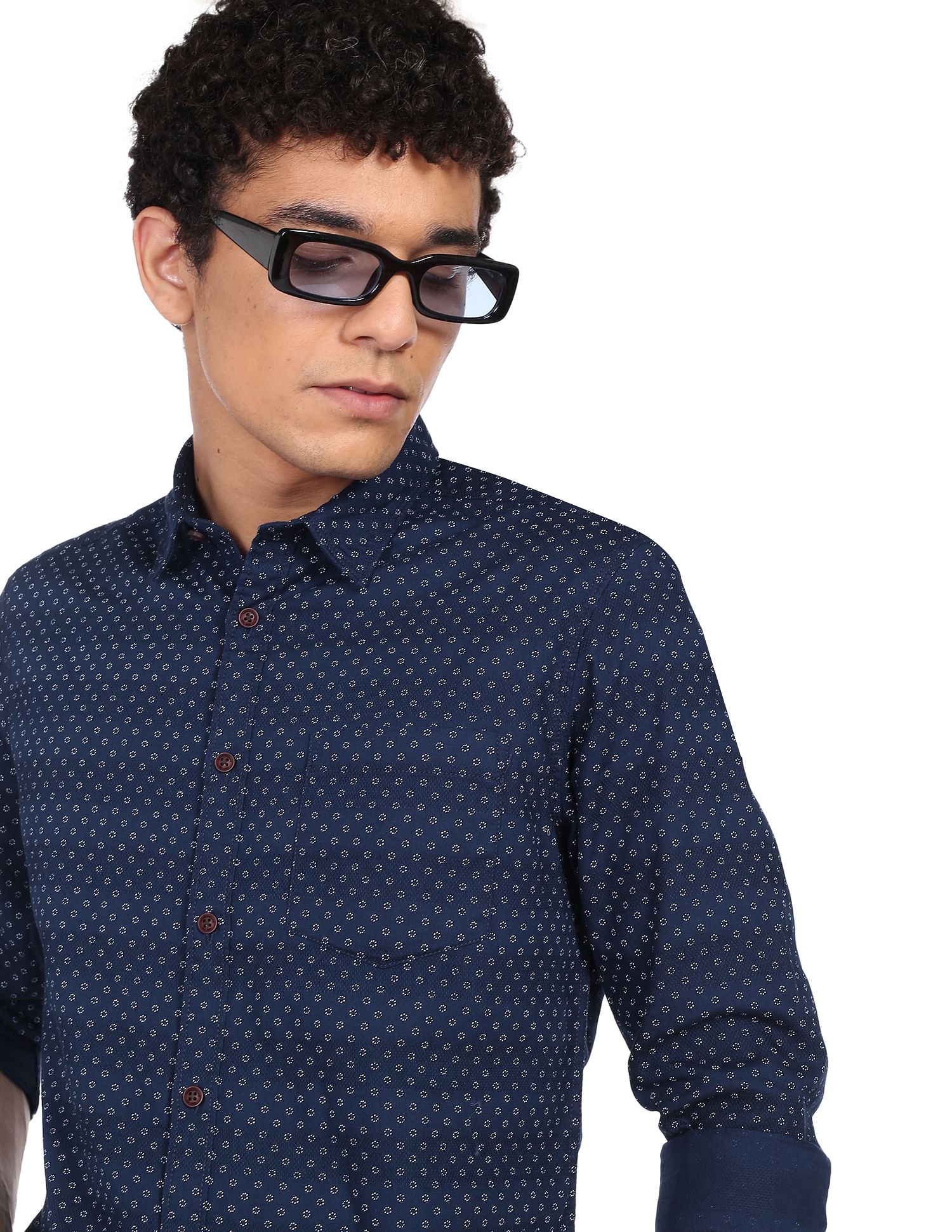 Flying Machine Geometric Print Cotton Shirt