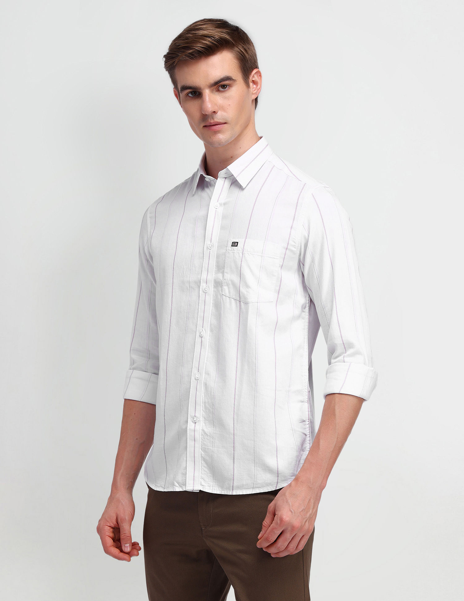 Arrow Sport Manhattan Slim Fit Vertical Striped Shirt