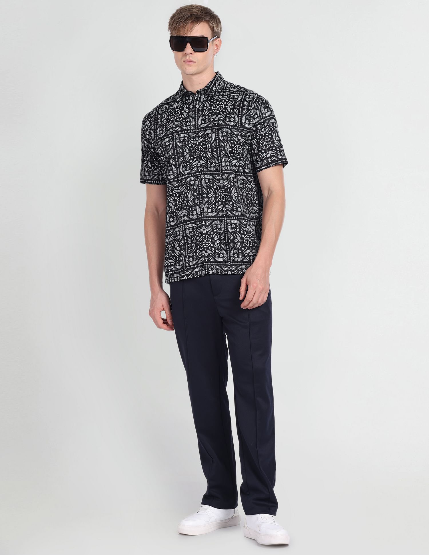 Flying Machine Short Sleeve Paisley Print Shirt