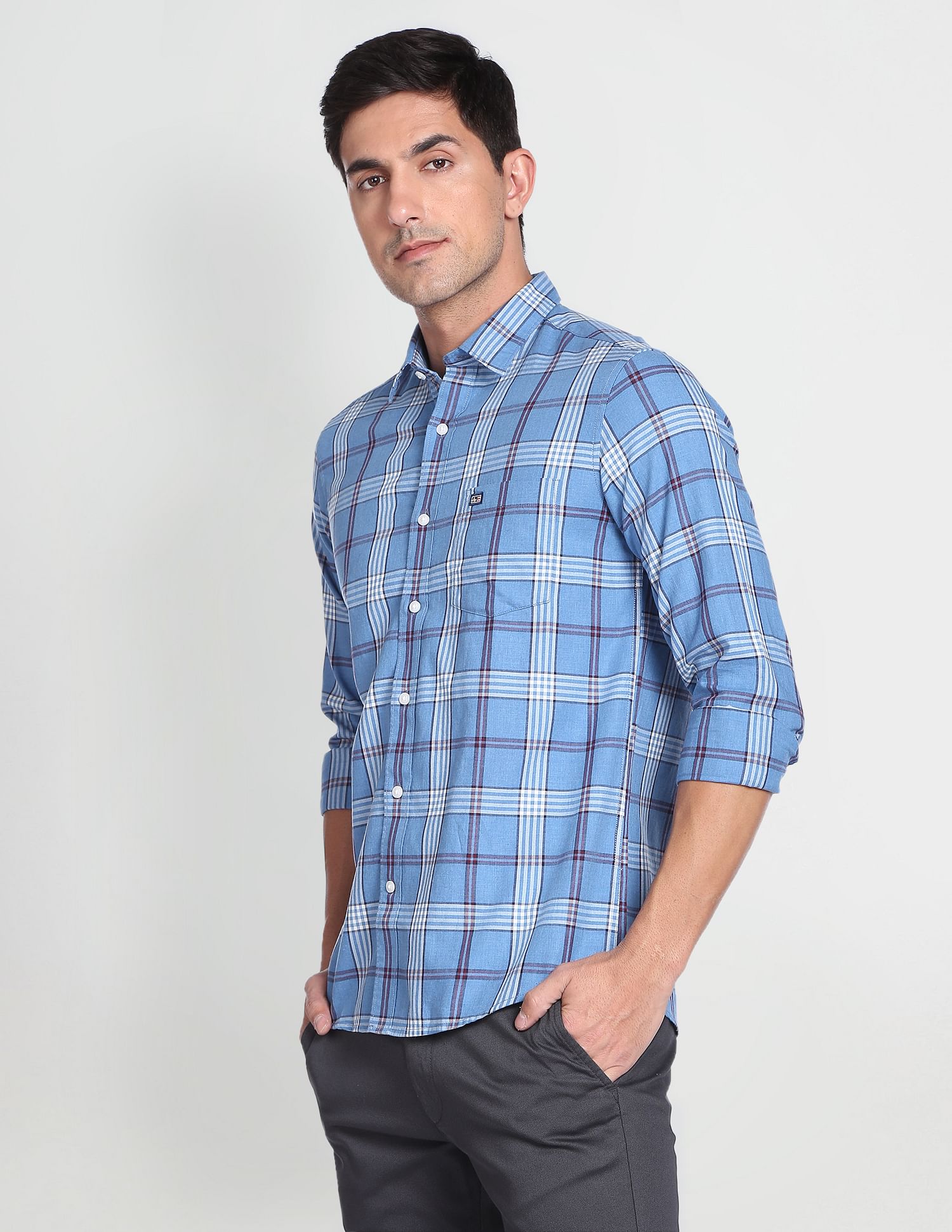 Arrow Sports Tartan Check Manhattan Slim Shirt