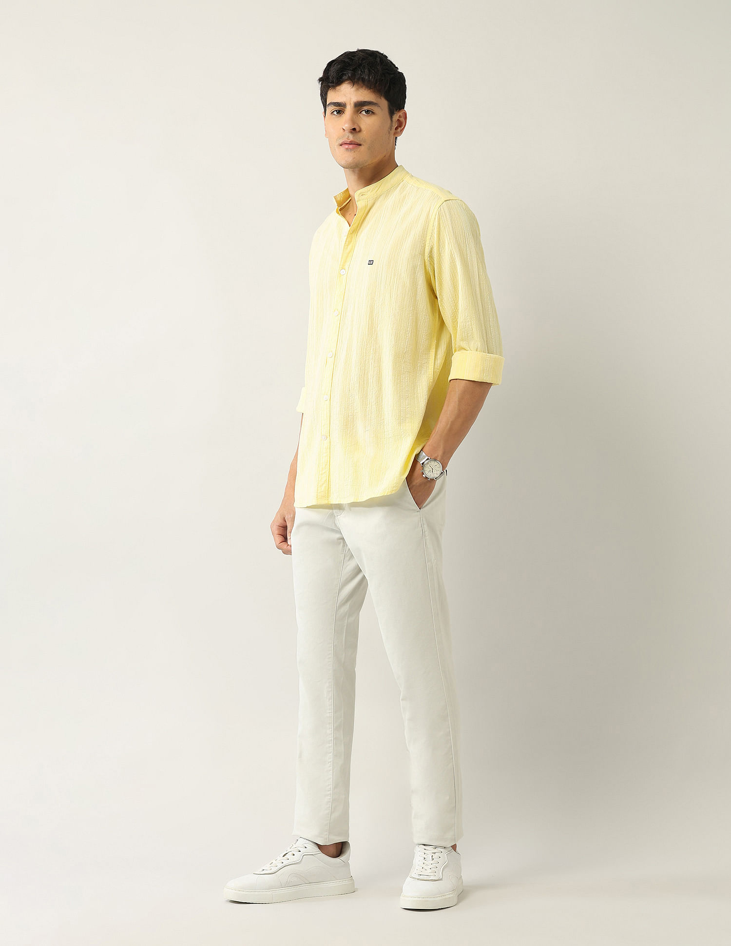 Arrow Sport Textured Regular Fit Mandarin Shirt