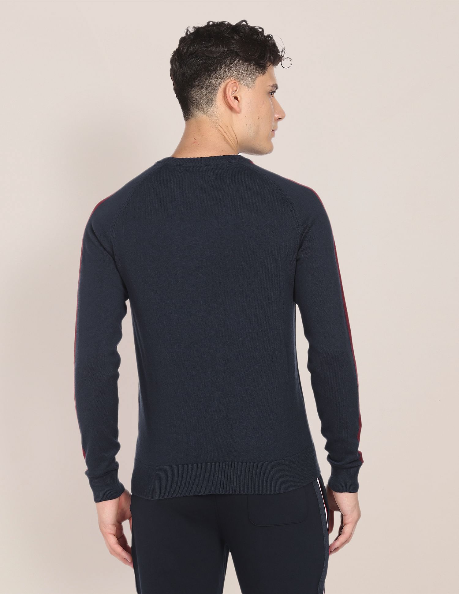 U.S. Polo Assn. Contrast Logo Striped Sleeve Sweater