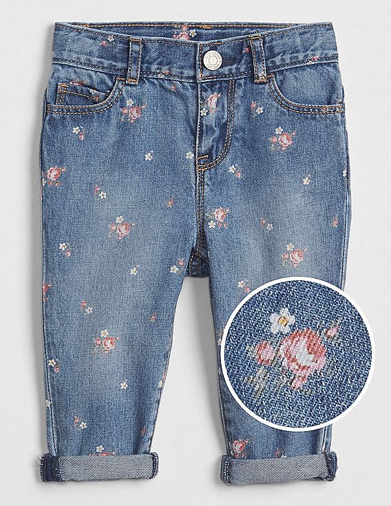 Flower Print Full Length Jeans For Men And Women Stylish