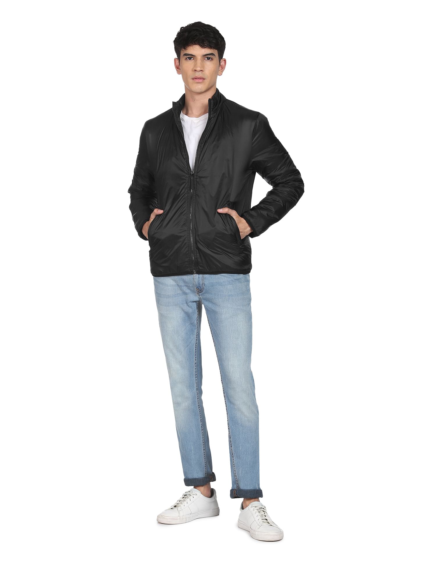 Flying Machine High Neck Solid Puffer Jacket