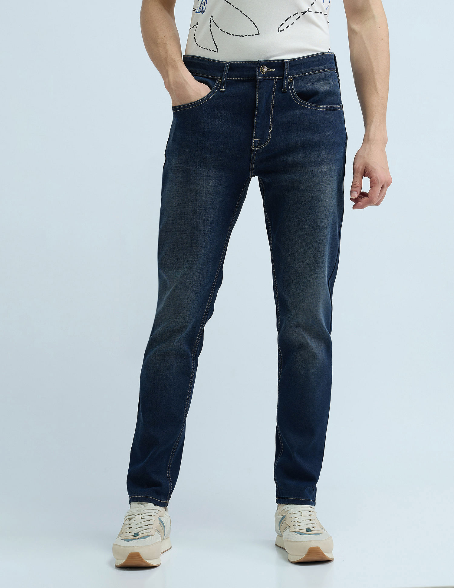 Flying Machine Slash Slim Tapered Washed Jeans