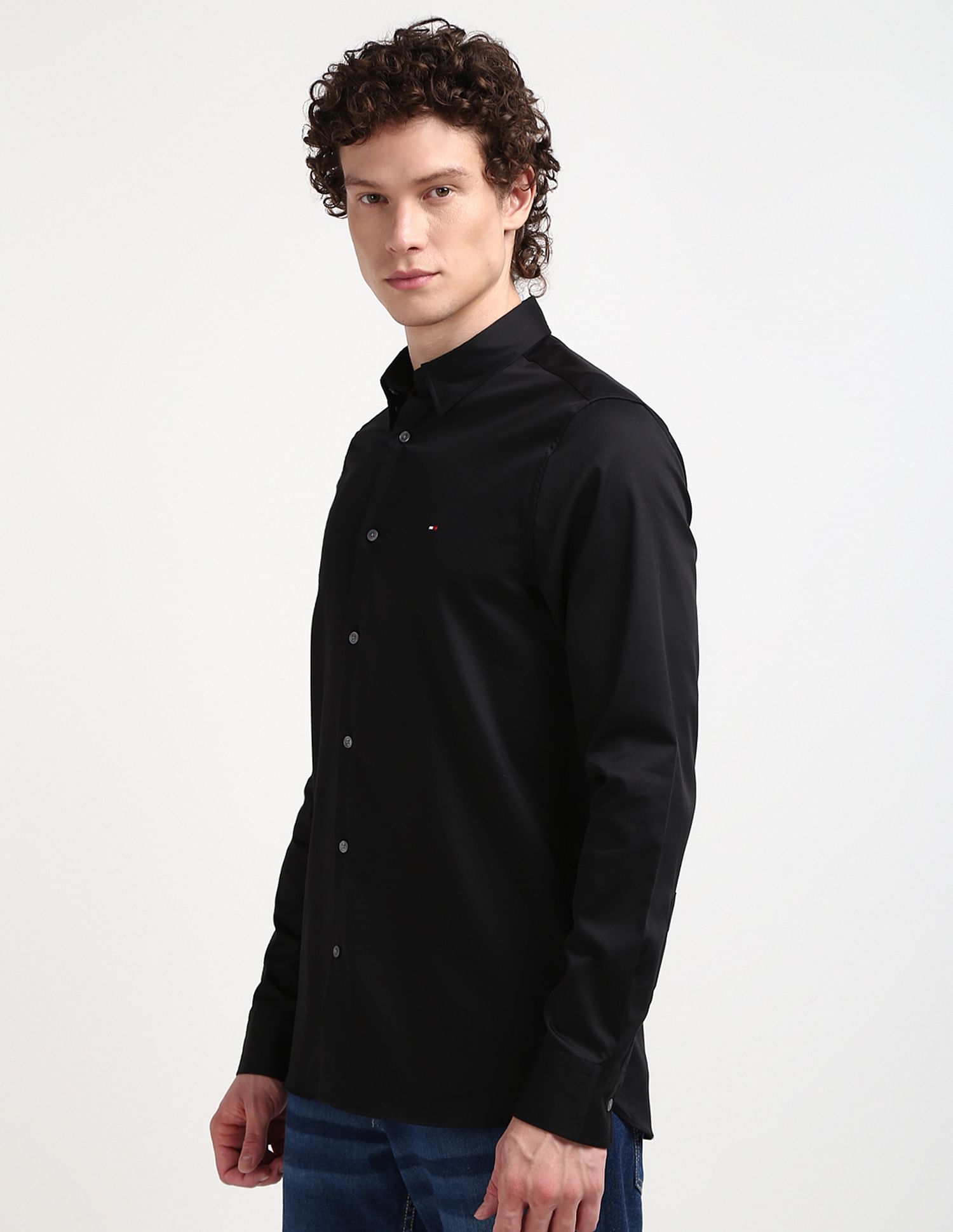 Tommy Hilfiger Solid Satin Slim Fit Shirt