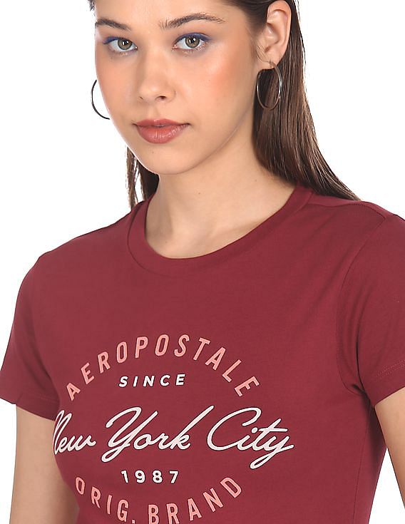 Buy Aeropostale Women Dark Red Cotton Brand Print T-Shirt - NNNOW.com