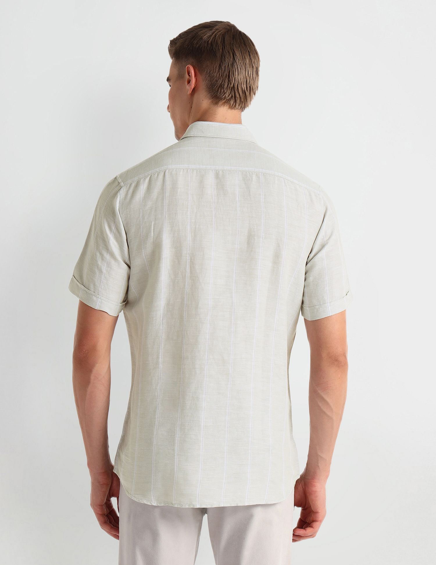 Arrow Sports Vertical Stripe Linen Shirt