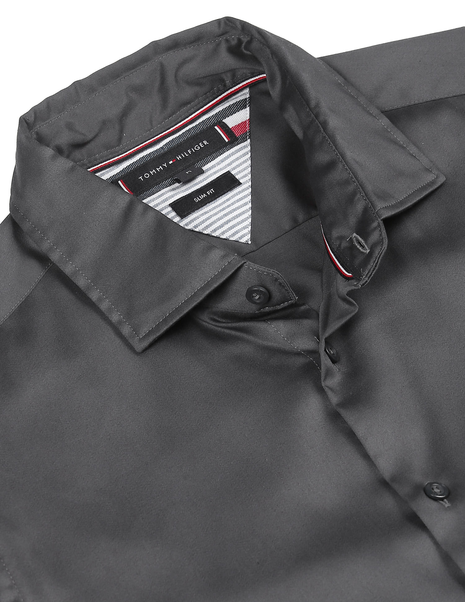 Buy Tommy Hilfiger Men Dark Ash Slim Fit Cotton Sateen Casual