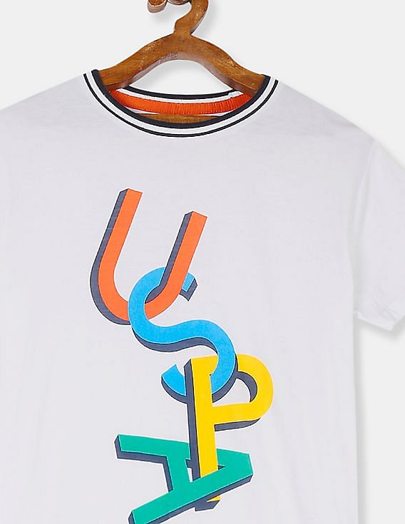 U.S. Polo Assn. Kids Boys White Brand Print Crew Neck T-Shirt