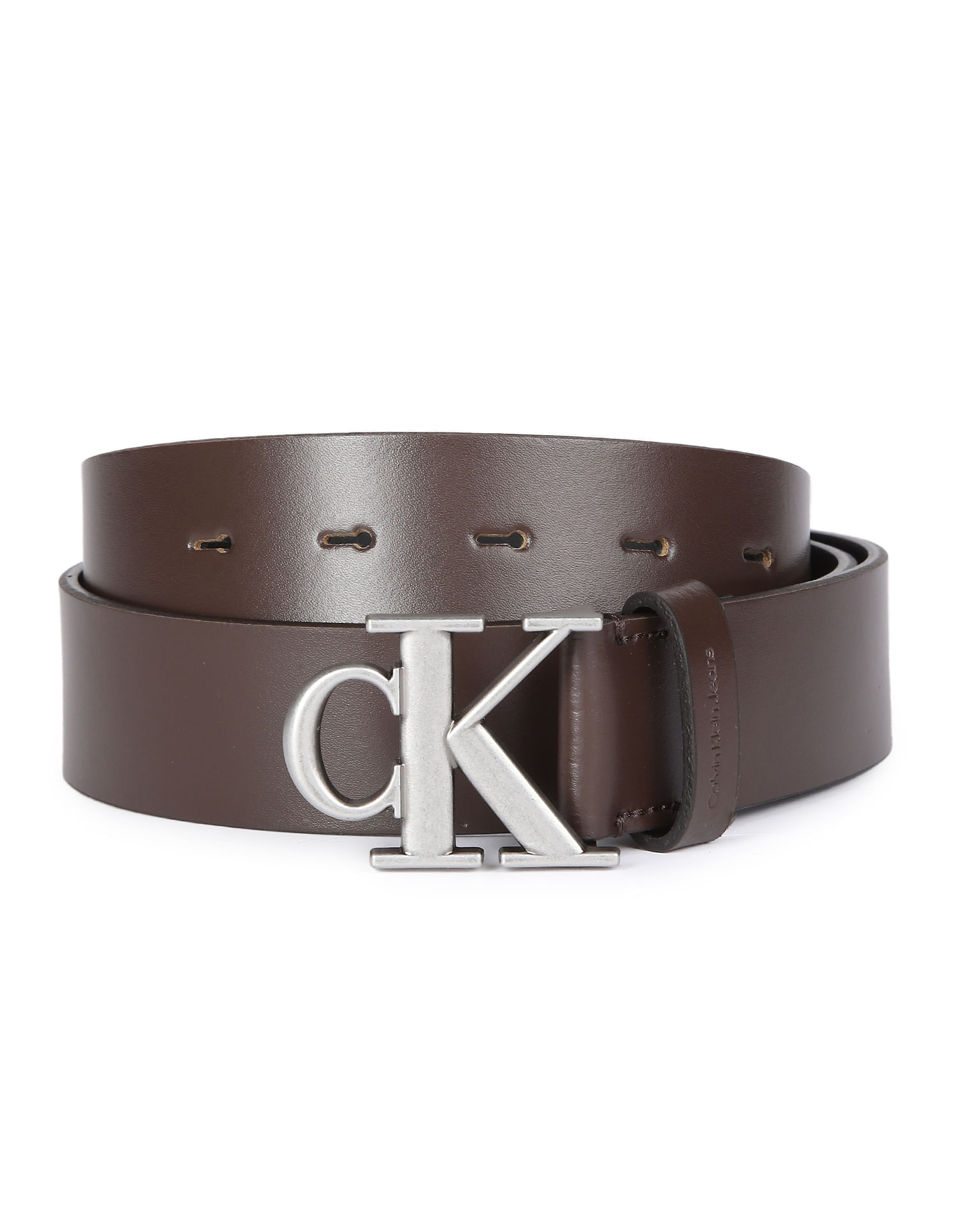 Buy Calvin Klein Jeans Men Brown Monogram Buckle Solid Leather Belt -  