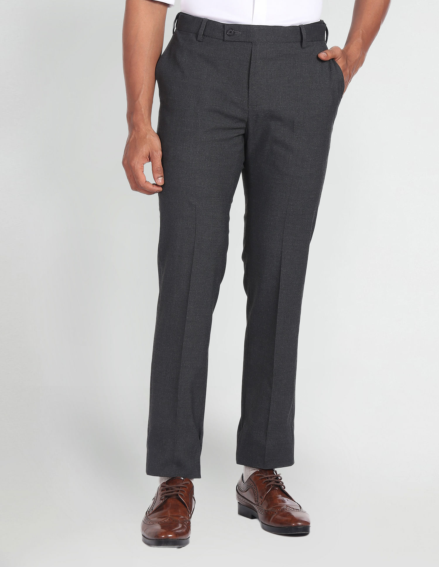 Buy Arrow Hudson Regular Fit Graph Check Formal Trousers - NNNOW.com