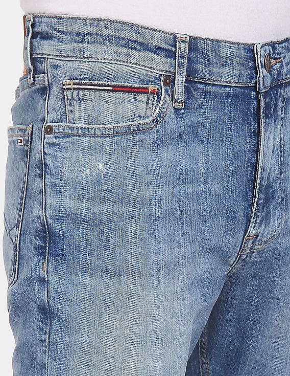 Tommy Hilfiger Men Blue Simon Skinny Fit Plush Lightly Distressed Jeans