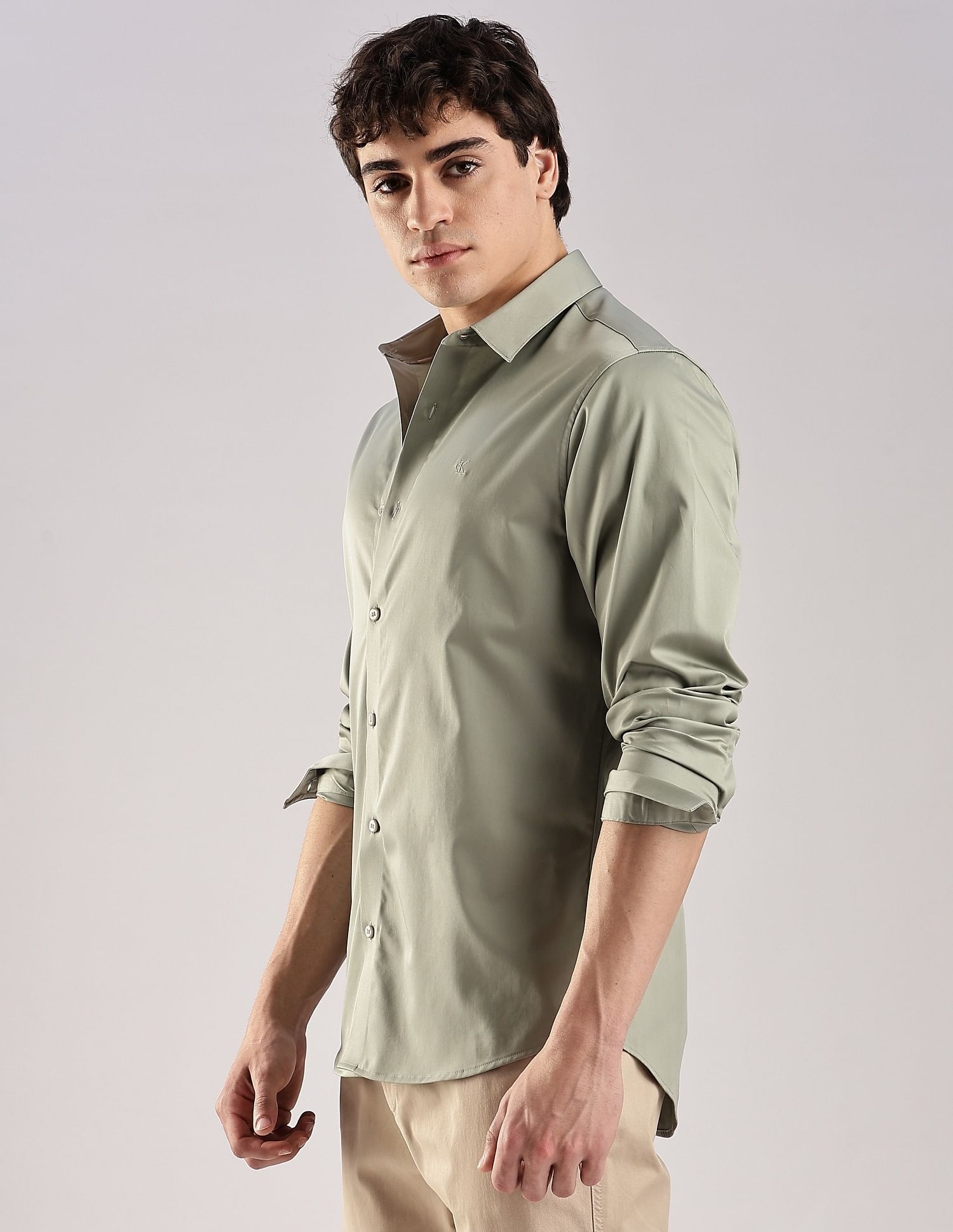 Calvin Klein Jeans Solid Slim Fit Satin Woven Shirt